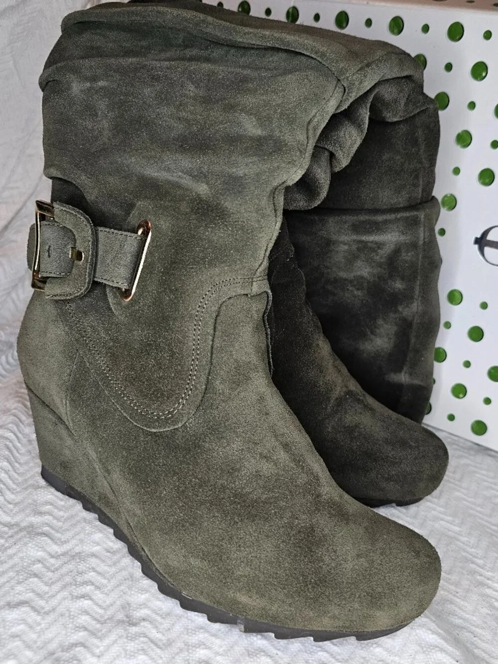 Earthies Raphaelle 2.75” Wedge Heel Slouchy Over The Knee Suede Boots 8.5B Pine